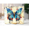 Blue and Gold Filigree Butterfly with Red Flowers 20oz Tumbler