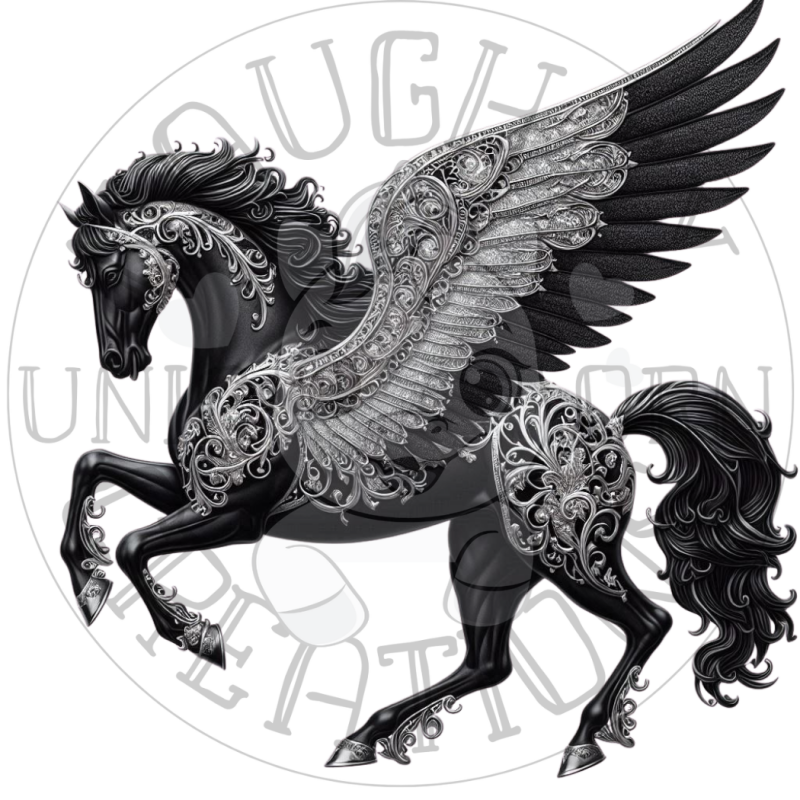 UVDTF - Horses Black and Silver Gothic Dark Fantasy (Medium 3-4 Inch)