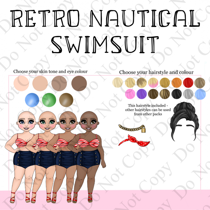 Custom UVDTF - Dolly Design - Retro Nautical Swimsuit