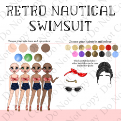Custom UVDTF - Dolly Design - Retro Nautical Swimsuit