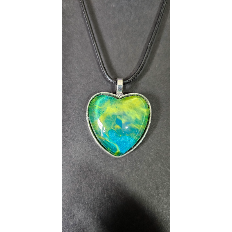 Verdant Heart - Handmade Fluid Art Necklace
